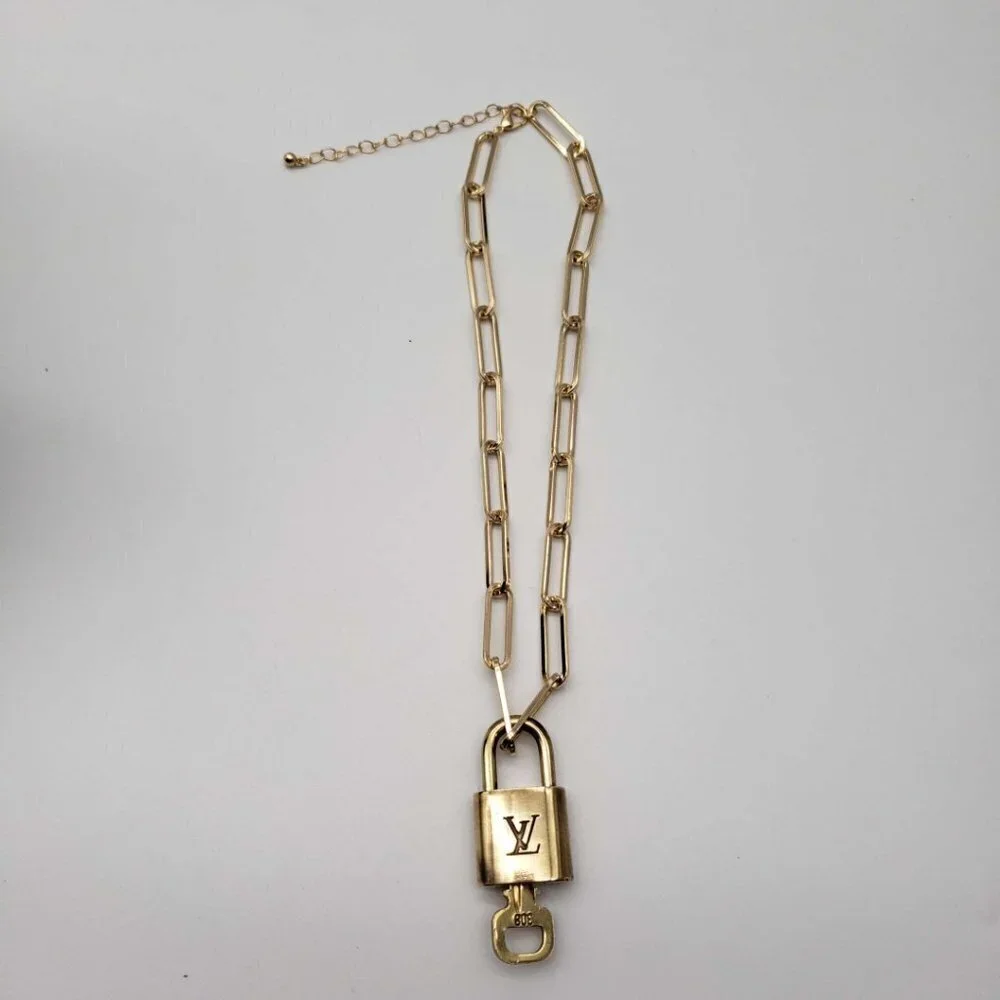 Authentic Louis Vuitton Lock and Key Gold Color with Gold Plated Chain Necklace